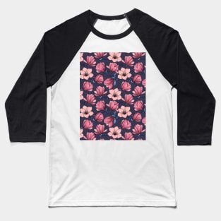 Magnolia garden in pink and blue Baseball T-Shirt